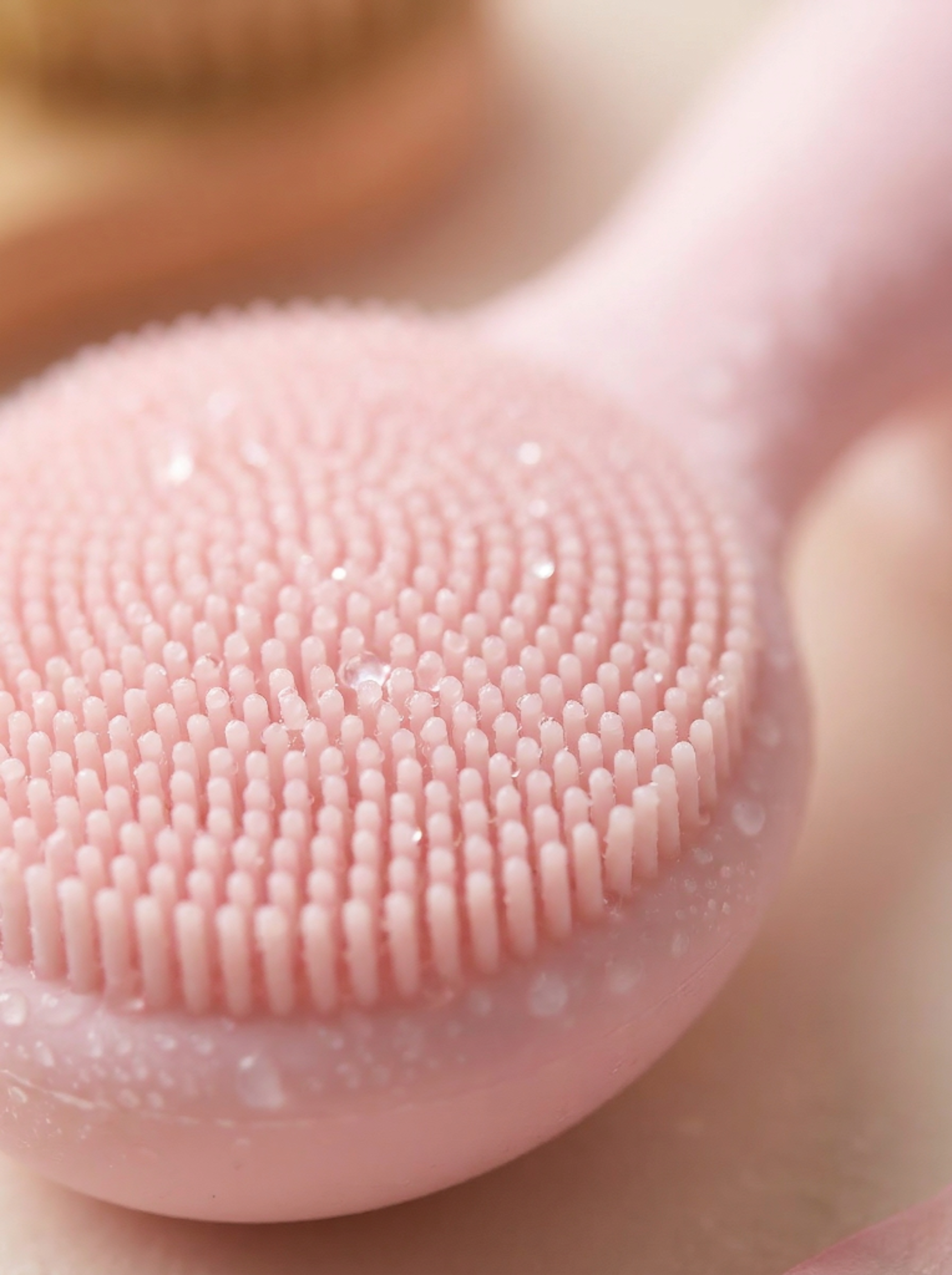 Macro closeup of silicone cleansing brush bristles